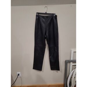 VTG Hugo Buscati Women SZ 6 Real Black Leather‎ Lined Pants side zip goth biker